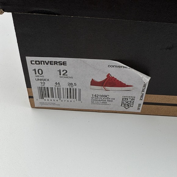 Converse Star Player Ox Mens 10/Womens 12 Shoes 142169C Red‎ NIB - Picture 10 of 11